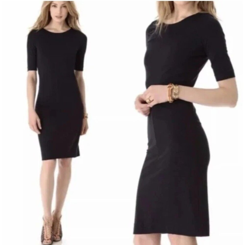 Diane Von Furstenberg Women's Large Meeson Black Stretch Midi T-Shirt Dress